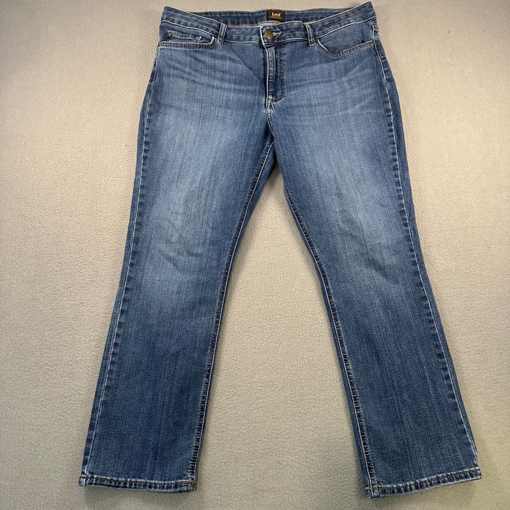Lee Platinum Smarter Fit Jeans Womens 16 Short Blue Straight Leg Medium Wash